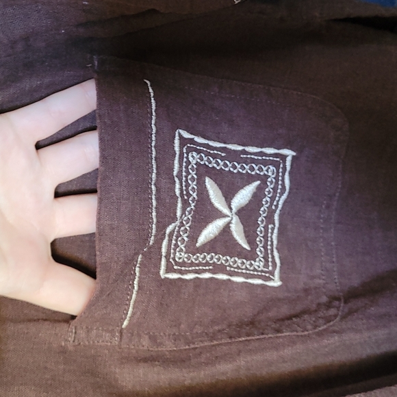 [EUC] ERIKA Vintage Boho Brown & Cream Embroidered 3/4 Sleeve Button-down Jacket - Picture 4 of 12